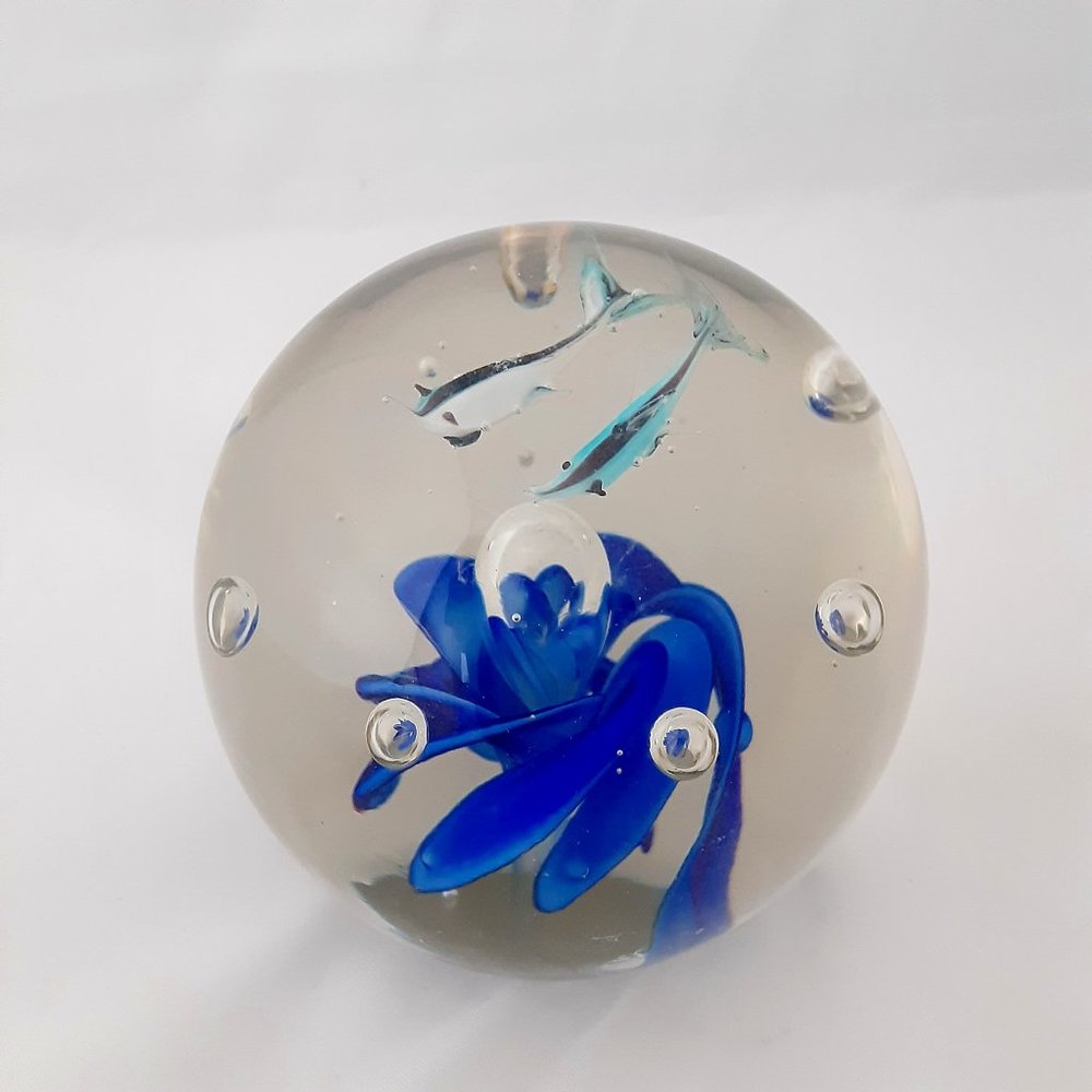 Vintage Unique Glass Paperweight Featuring Two Whales